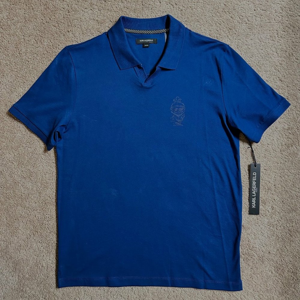 Karl Lagerfeld Paris Men's Johnny Collar Knight Pique Polo Blue size Medium NEW